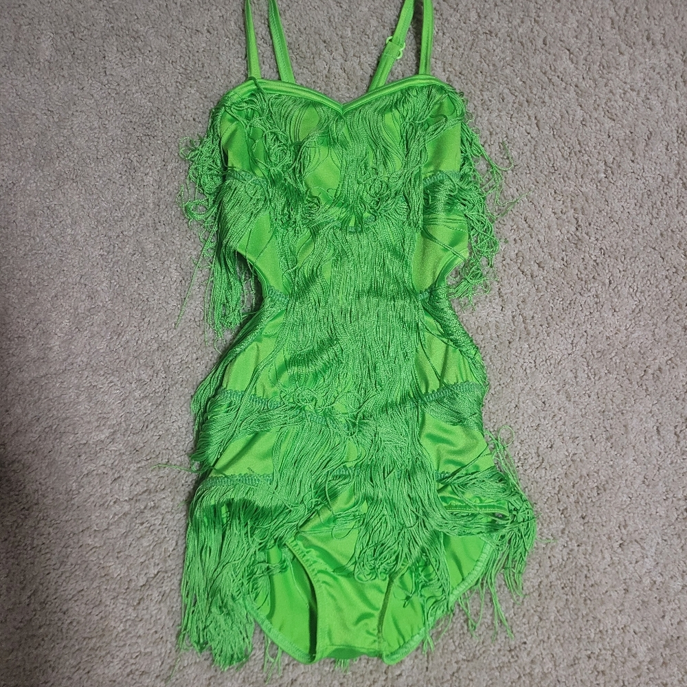 Weissman Lime Green Fringe Dance Costume - Picture 3 of 4